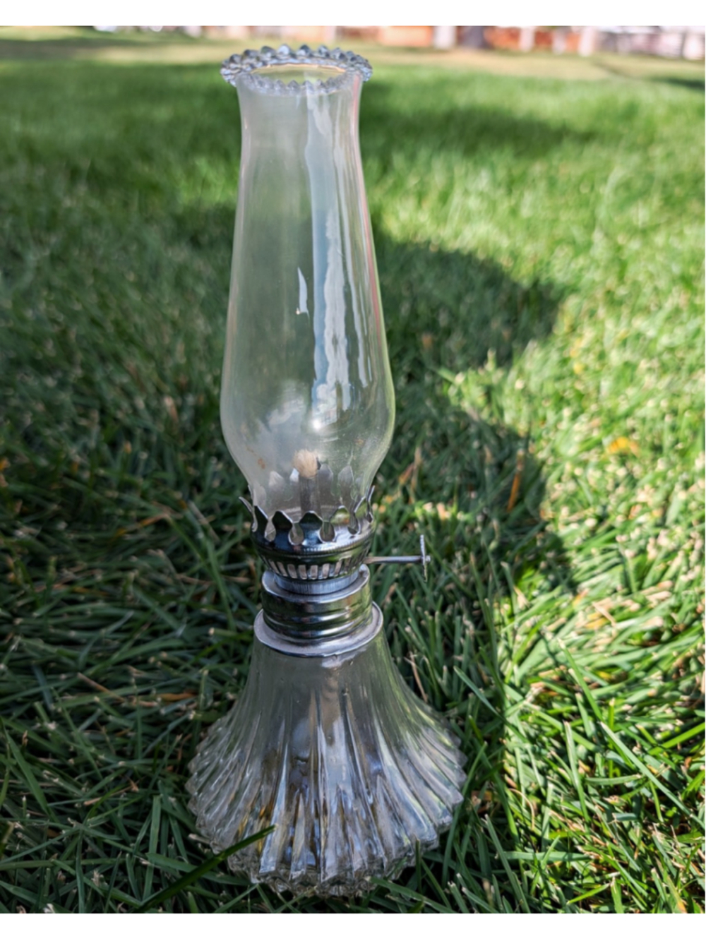 Vtg Lamplight Farms Mini Clear Glass Oil Lamp Decorative Diamond Point Base roc